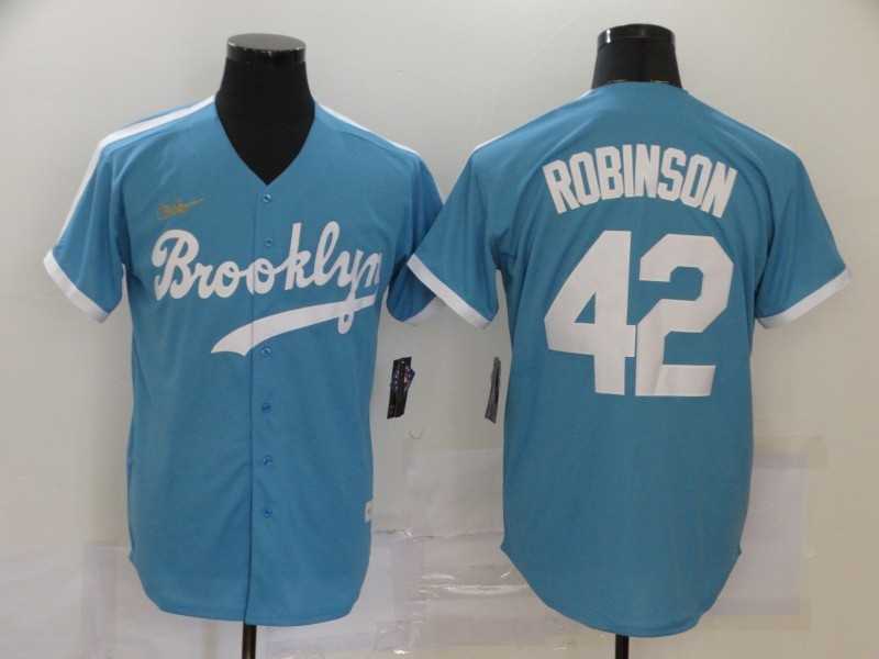 Mens Los Angeles Dodgers #42 Jackie Robinson Light Blue Throwback Cool Base Stitched Baseball Jersey->los angeles dodgers->MLB Jersey